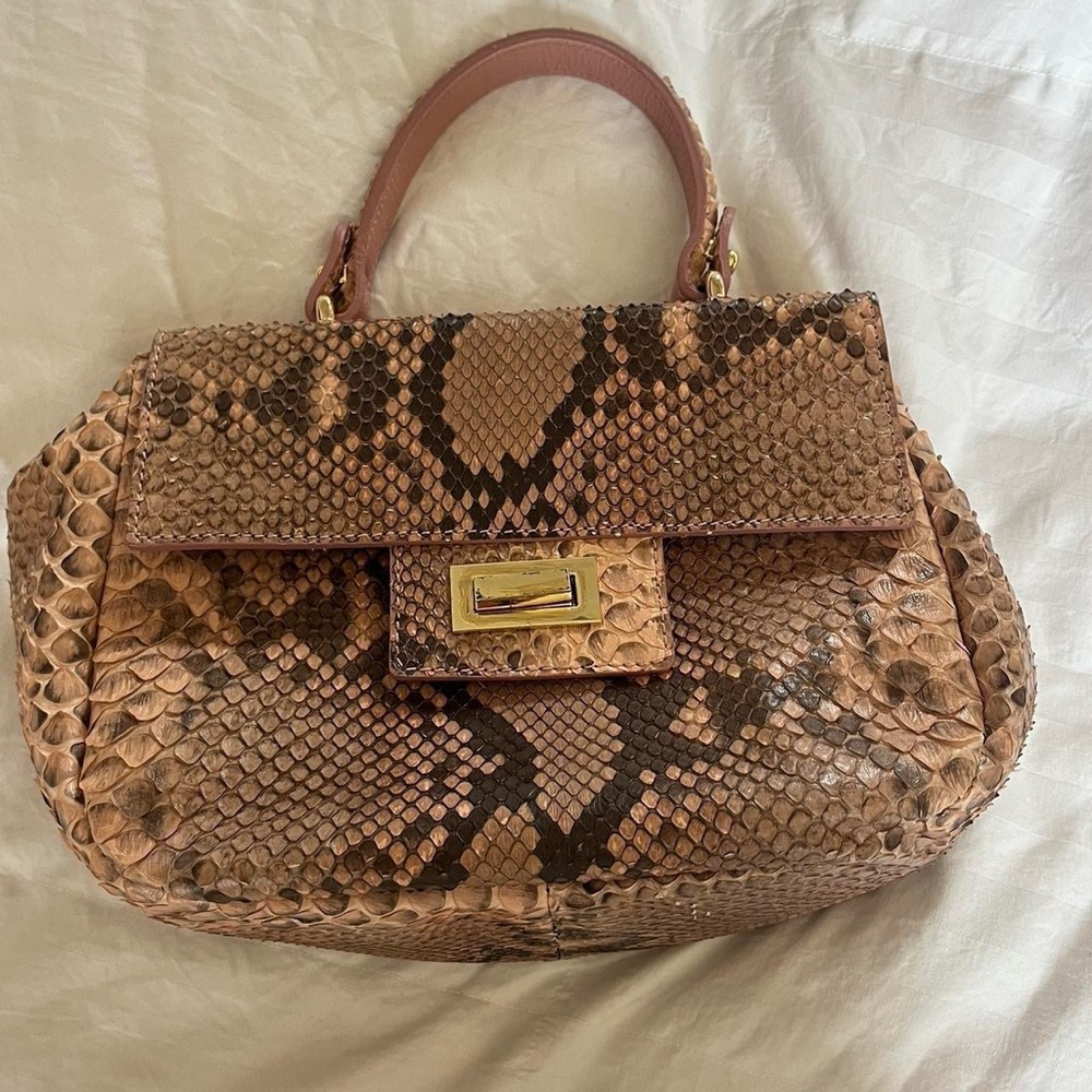 BICCHI Made in Italy Genuine Python Snakeskin Pink Leather Trim, Crossbody Strap